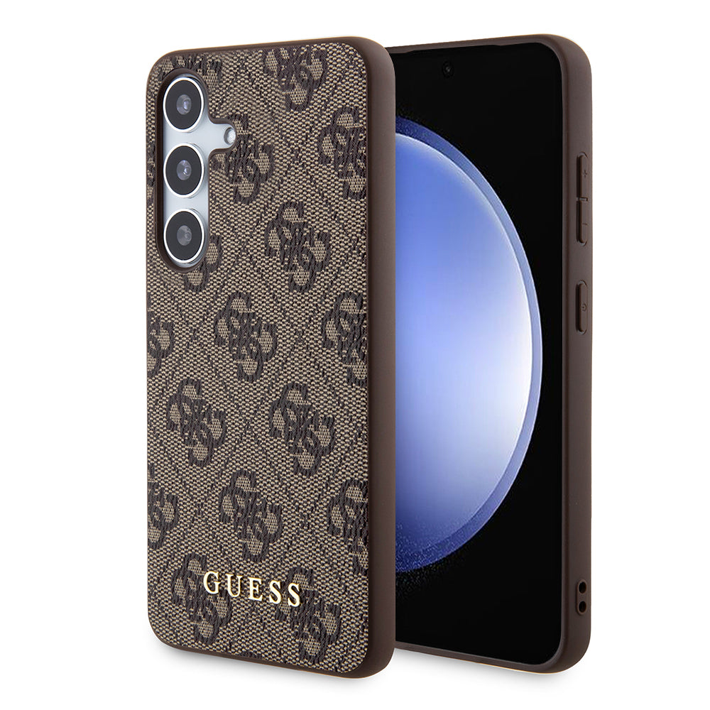 Hülle für Samsung Galaxy S24 S921, Guess, 4G Metal Gold Logo, Braun