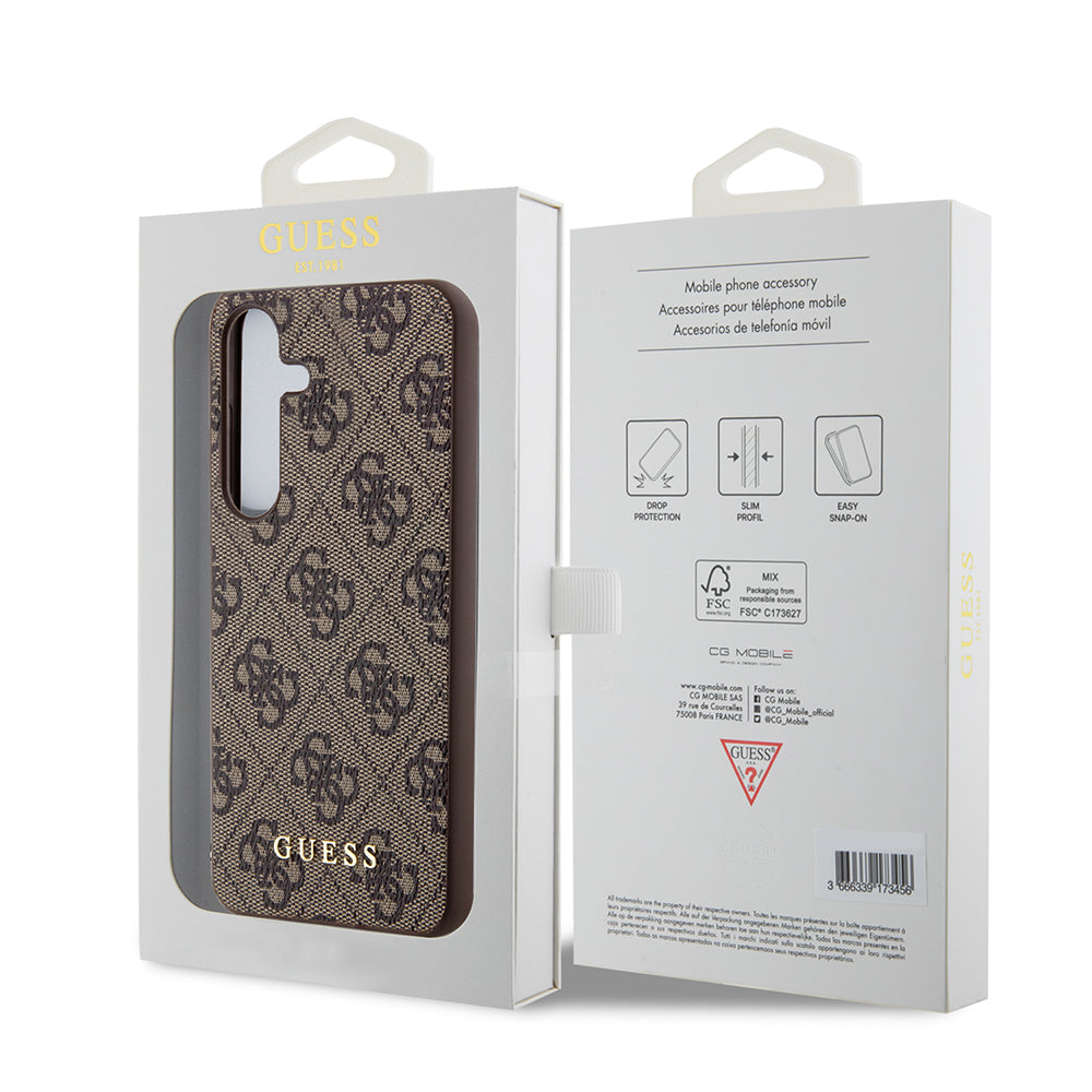 Hülle für Samsung Galaxy S24 S921, Guess, 4G Metal Gold Logo, Braun