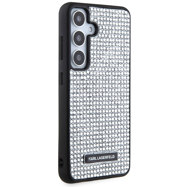 Hülle für Samsung Galaxy S24 S921, Karl Lagerfeld, Rhinestone Metal Plate, Silbern