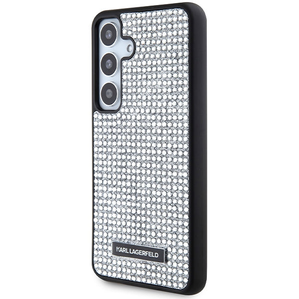 Hülle für Samsung Galaxy S24 S921, Karl Lagerfeld, Rhinestone Metal Plate, Silbern