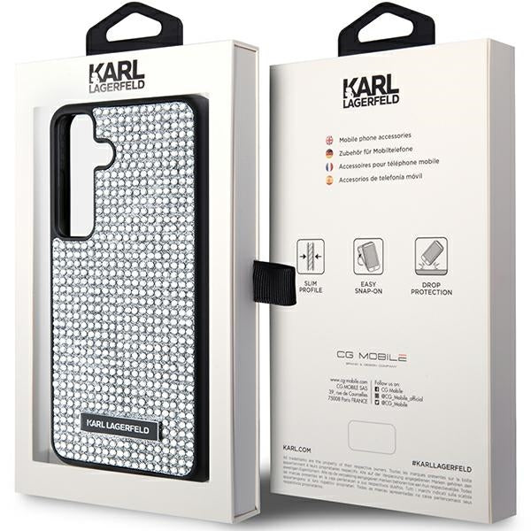 Hülle für Samsung Galaxy S24 S921, Karl Lagerfeld, Rhinestone Metal Plate, Silbern