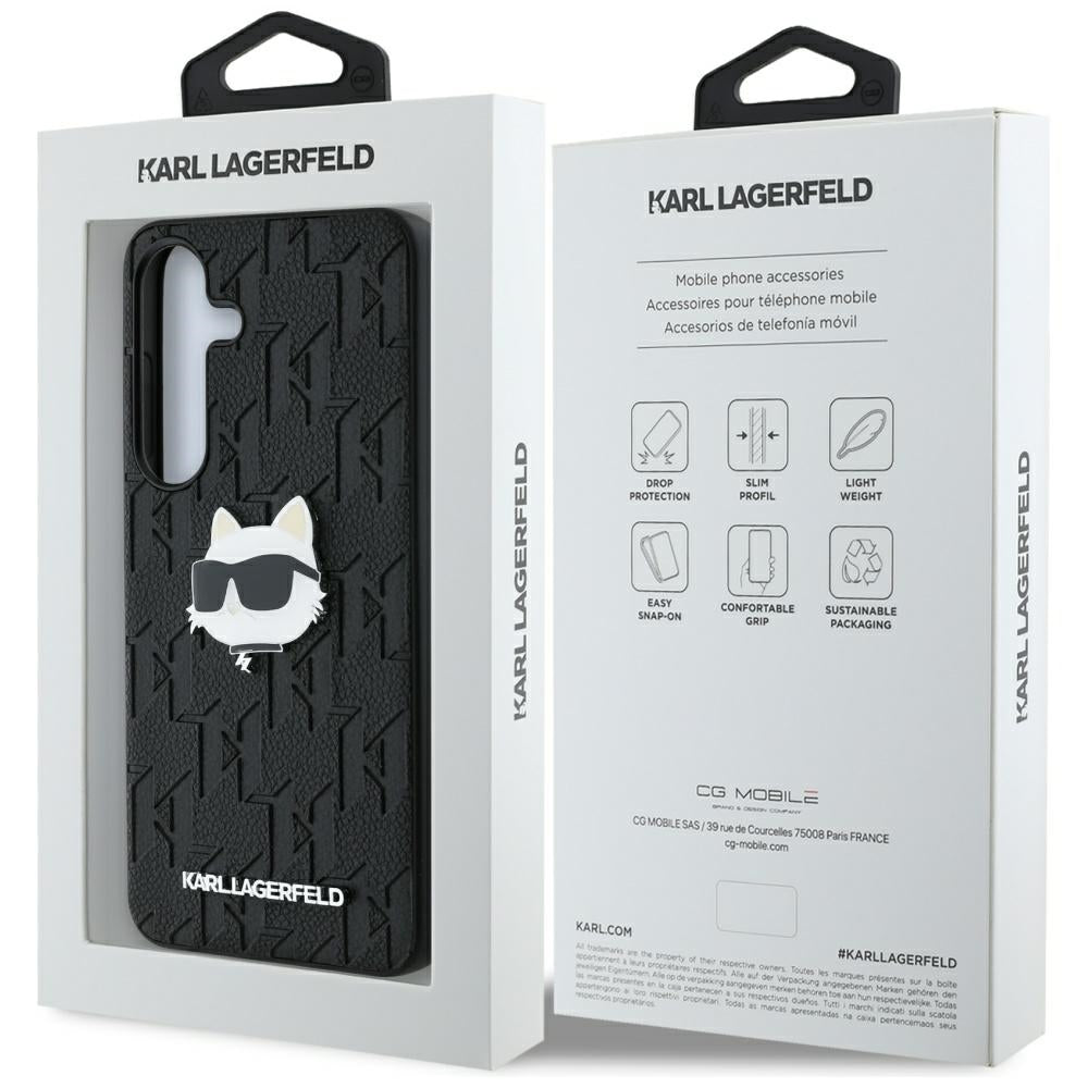 Hülle für Samsung Galaxy S25+ S936, Karl Lagerfeld, Monogram Choupette's Head, Schwarz