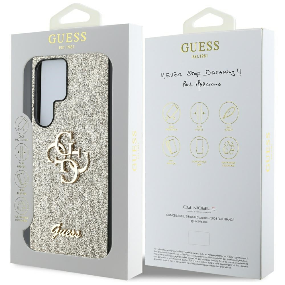 Hülle für Samsung Galaxy S25 Ultra S938, Guess, Glitter Big 4G Script, Gold