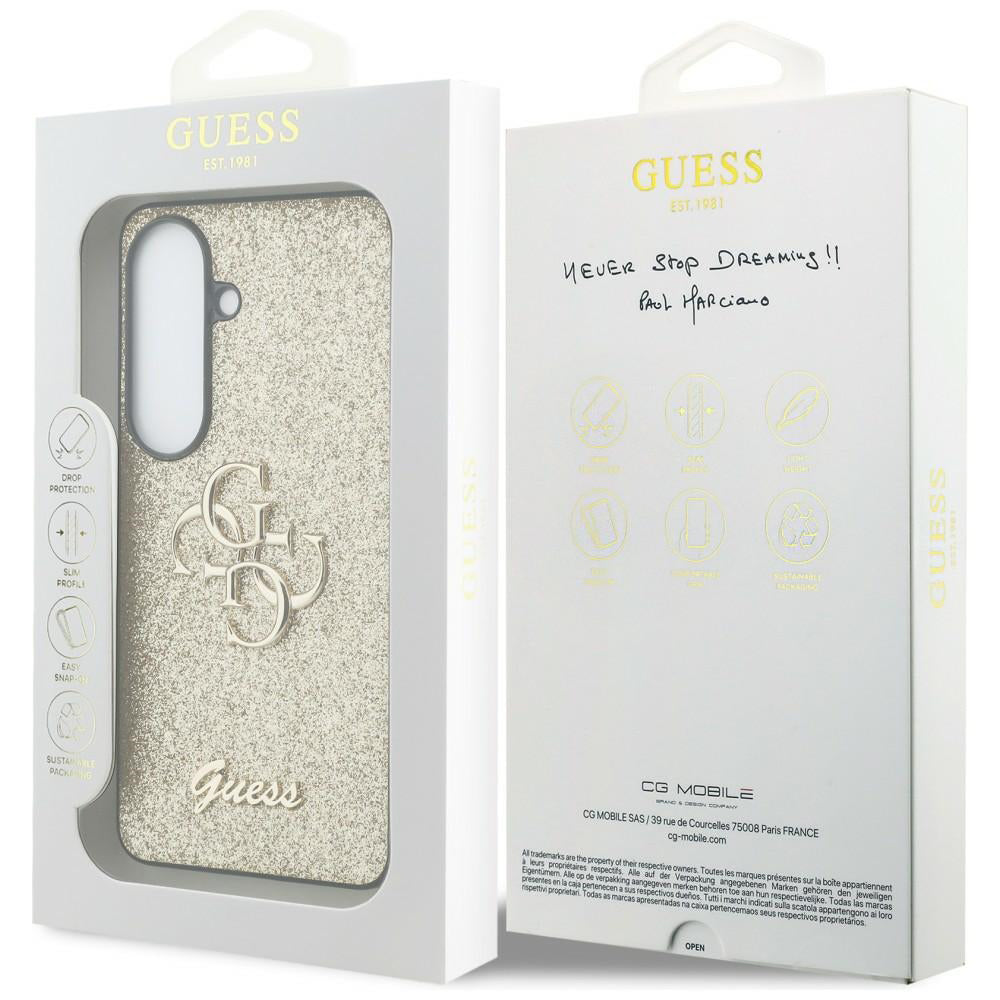 Hülle für Samsung Galaxy S26 S942, Guess, Fixed Glitter Big 4G Metal Frame, Gold