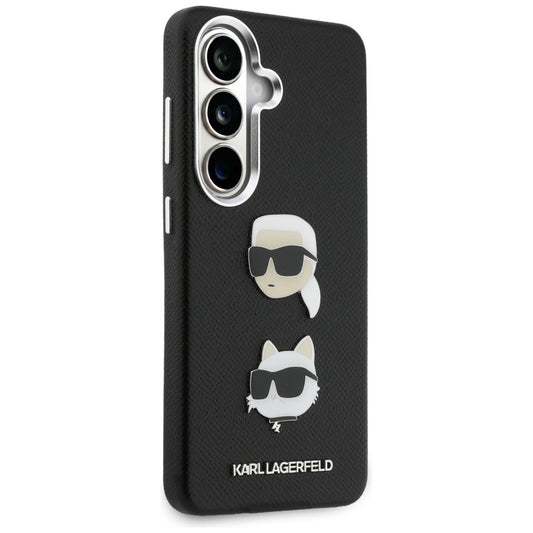 Hülle für Samsung Galaxy S26 S942, Karl Lagerfeld, Saffiano Karl & Choupette's Head Pin, Schwarz