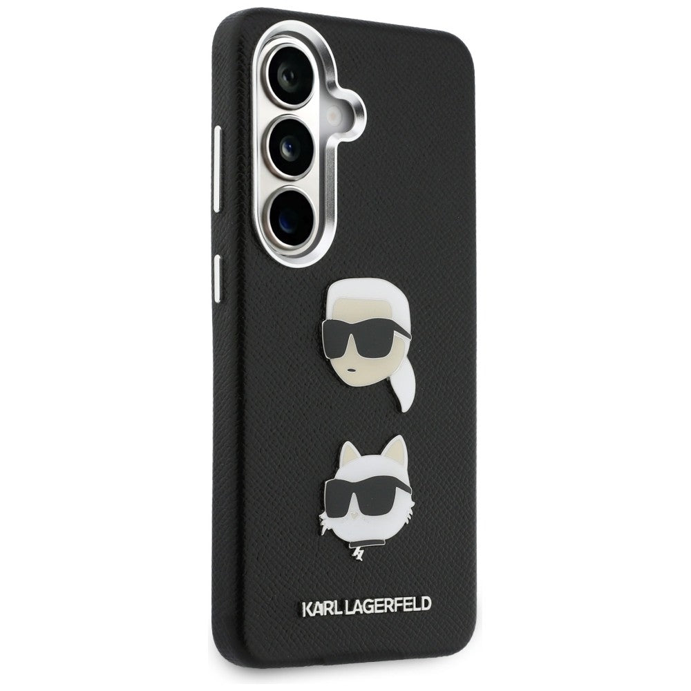 Hülle für Samsung Galaxy S26 S942, Karl Lagerfeld, Saffiano Karl & Choupette's Head Pin, Schwarz