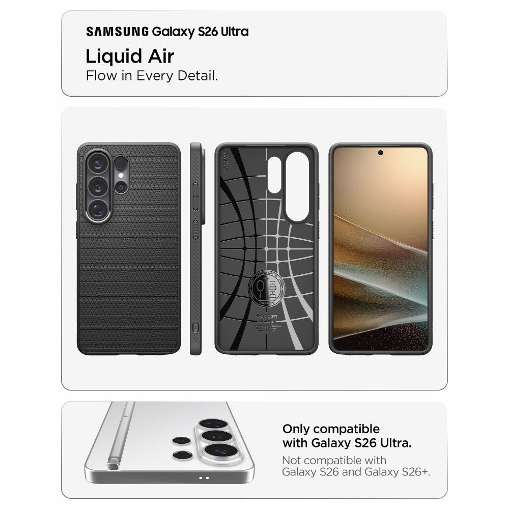 Hülle für Samsung Galaxy S26 Ultra S948, Spigen, Liquid Air, Mattschwarz ACS10670