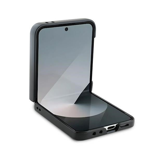 Case for Samsung Galaxy Z Flip7 FE F761 / Z Flip6 F741, Karl Lagerfeld, Saffiano Karl & Choupette Metal, Black