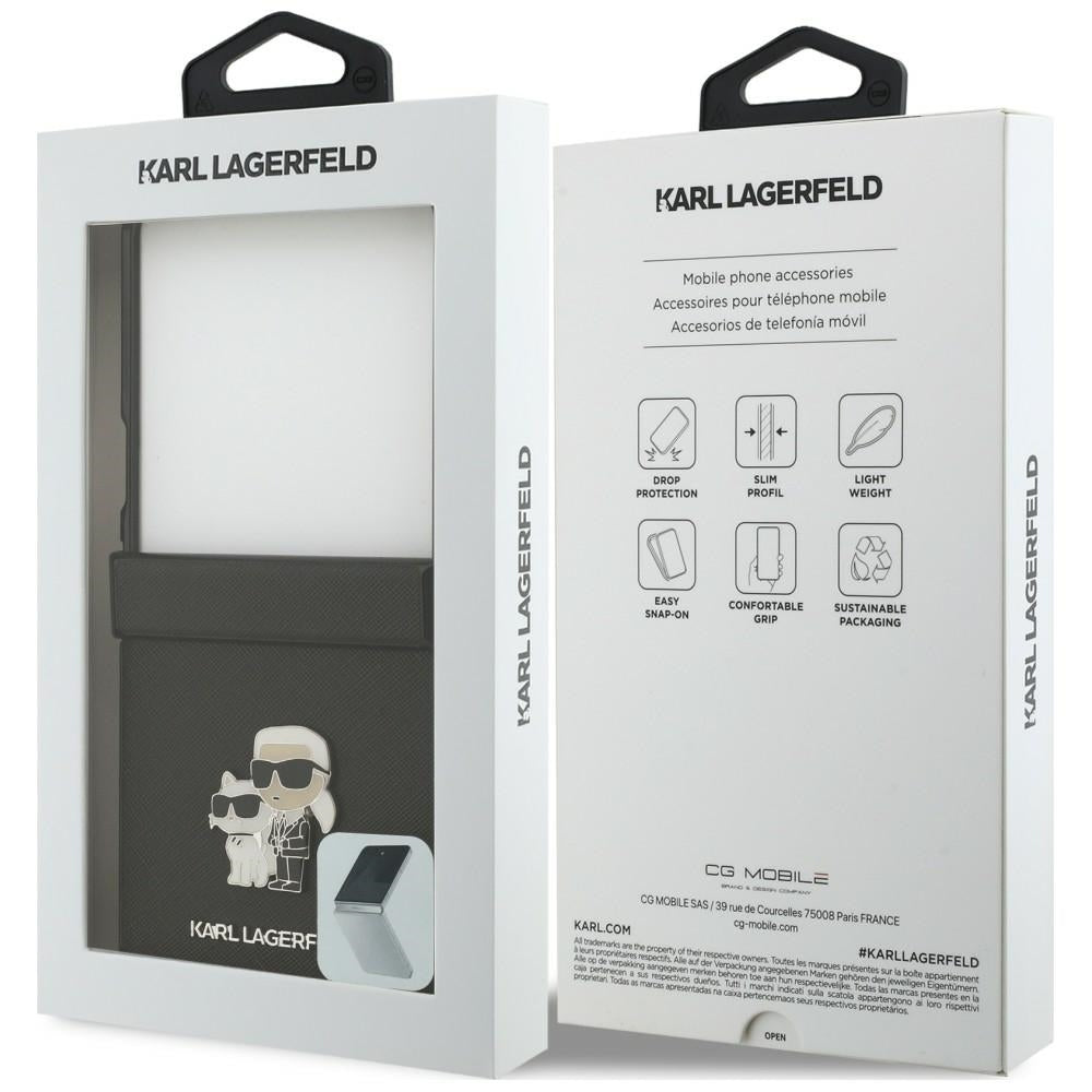 Case for Samsung Galaxy Z Flip8 F776, Karl Lagerfeld, Saffiano Karl & Choupette Metal Pin, Black