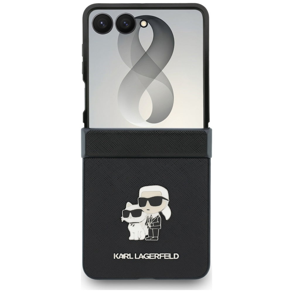 Case for Samsung Galaxy Z Flip8 F776, Karl Lagerfeld, Saffiano Karl & Choupette Metal Pin, Black