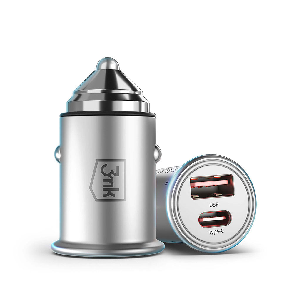 Autoladegerät 3MK Hyper, 45W, 3A, 1 x USB-A - 1 x USB-C, Silber