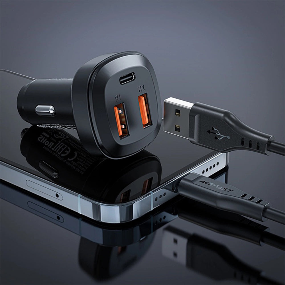 Acefast B9 Car Charger, 66W, 5A, 2 x USB-A - 1 x USB-C, Black