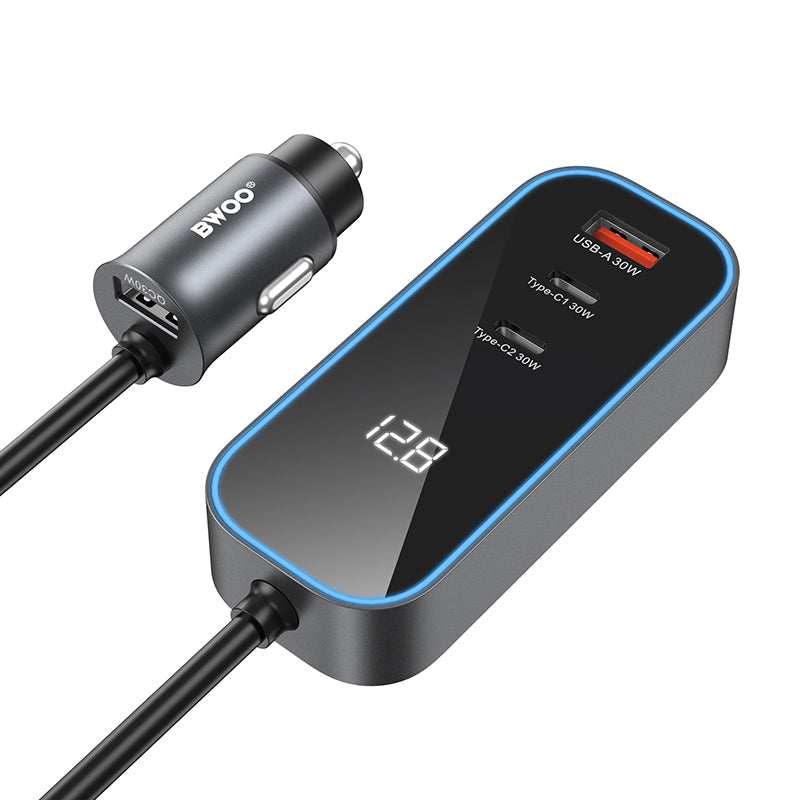 Auto-Ladegerät BWOO CC107 Display, 120W, 3A, 2 x USB-A - 2 x USB-C, Schwarz