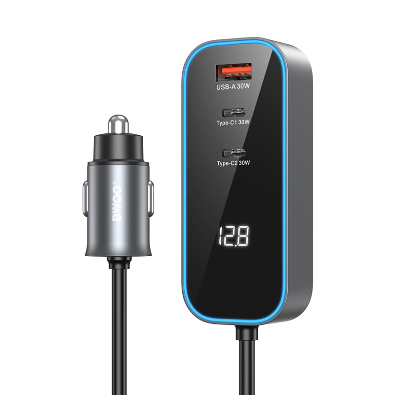 Auto-Ladegerät BWOO CC107 Display, 120W, 3A, 2 x USB-A - 2 x USB-C, Schwarz