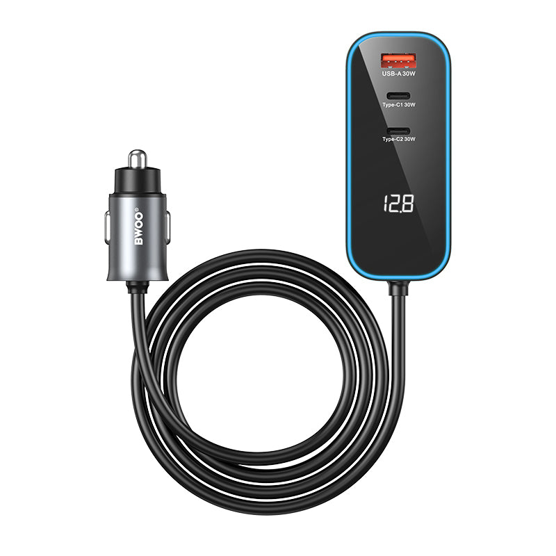 Auto-Ladegerät BWOO CC107 Display, 120W, 3A, 2 x USB-A - 2 x USB-C, Schwarz