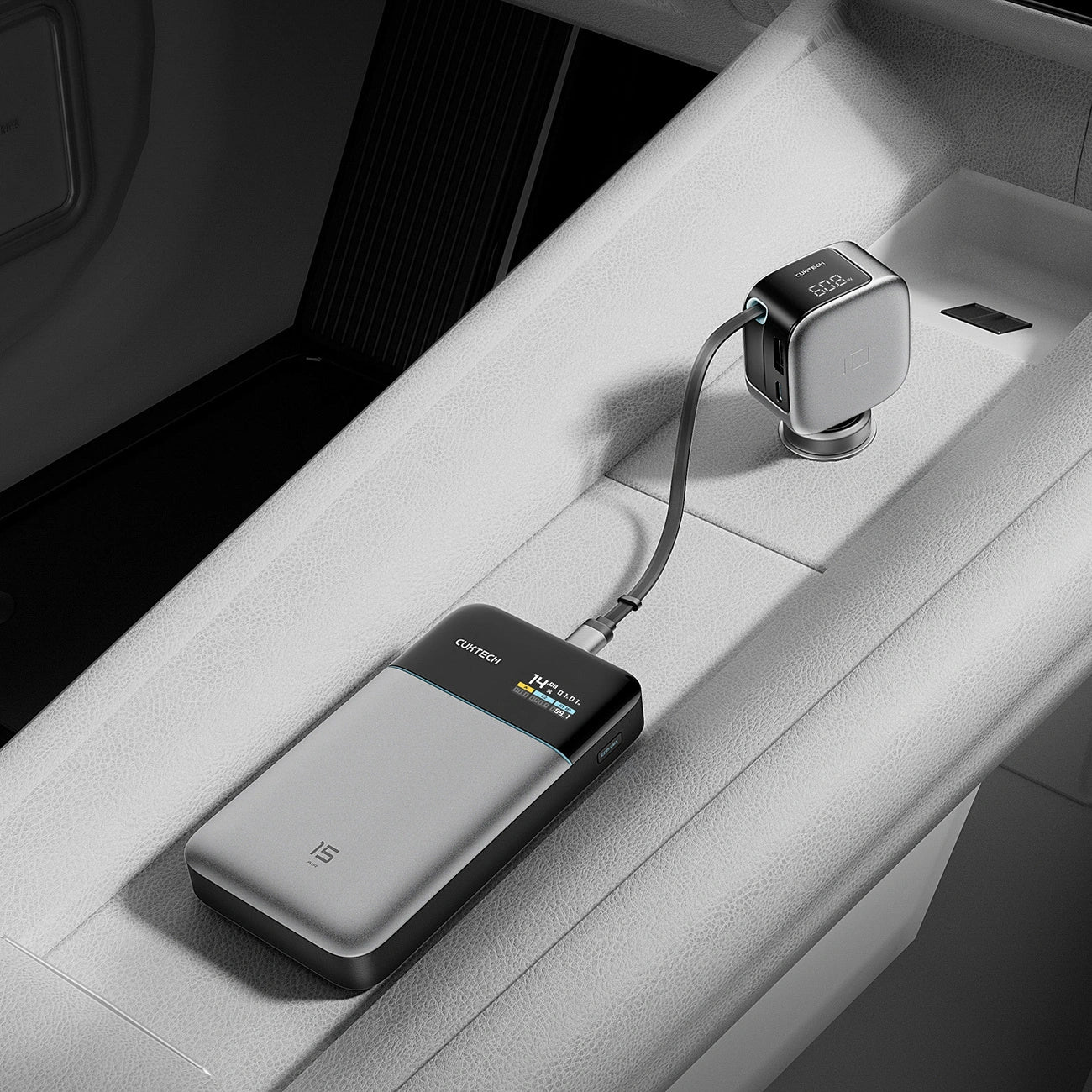 Auto-Ladegerät mit USB-C-Kabel Cuktech CC903P Display, 100W, 5A, 1 x USB-A - 1 x USB-C, Grau