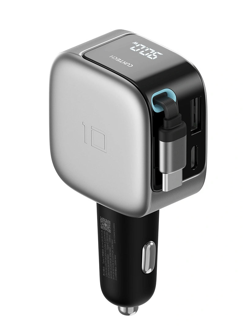 Auto-Ladegerät mit USB-C-Kabel Cuktech CC903P Display, 100W, 5A, 1 x USB-A - 1 x USB-C, Grau