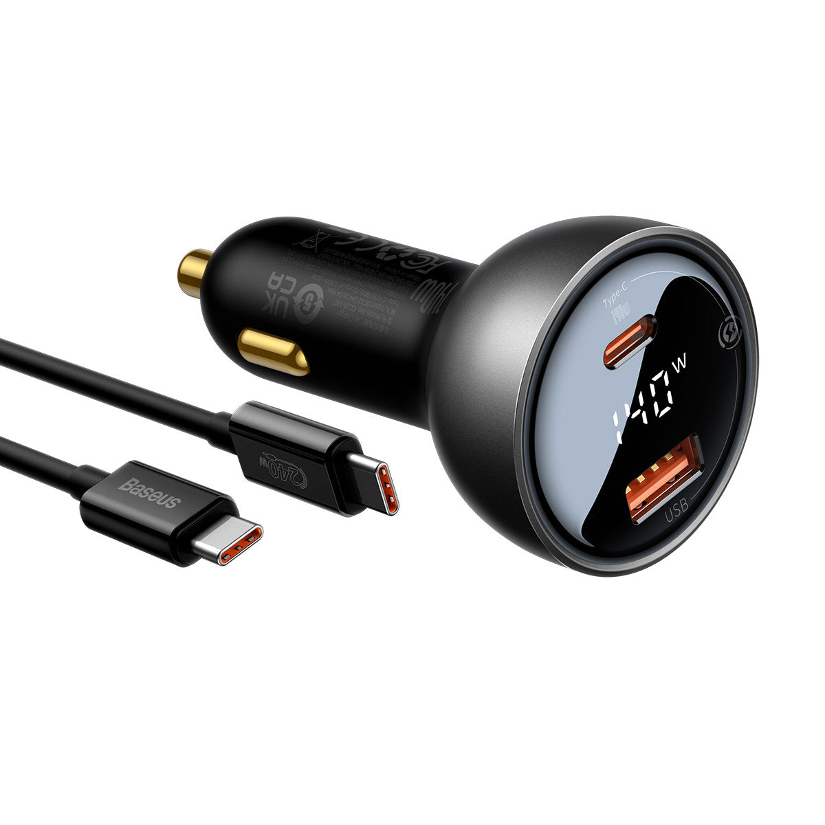 Auto-Ladegerät mit USB-C Kabel Baseus, 140W, 5A, 1 x USB-A - 1 x USB-C, Schwarz CGZX070001