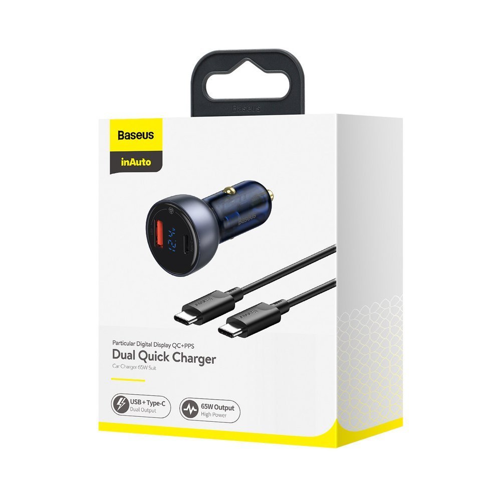 Baseus Digital Display KFZ-Ladegerät 65W | USB-A & USB-C | Schwarz