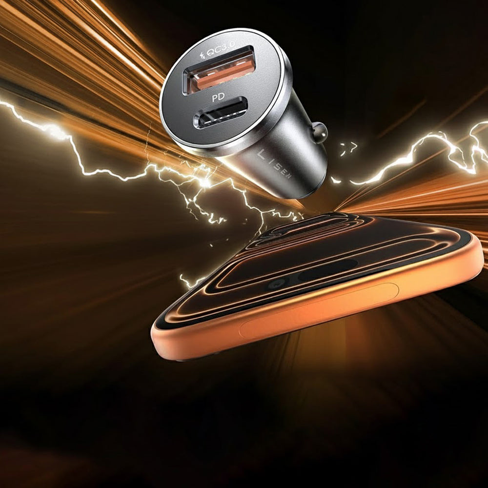 Auto-Ladegerät mit USB-C / Lightning Lisen Kabel, 48W, 3A, 1 x USB-A - 1 x USB-C, Schwarz YL0223080035