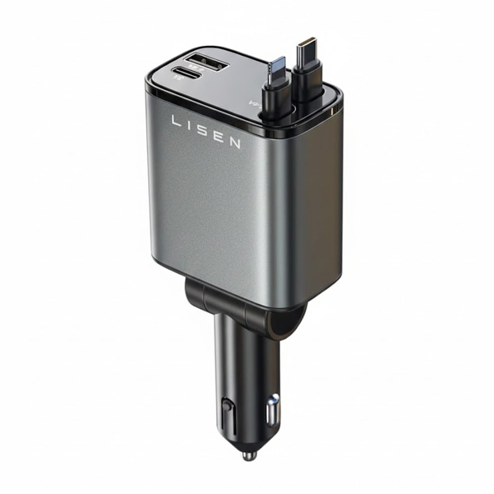 Auto-Ladegerät mit USB-C / Lightning Kabel Lisen, 69W, 3A, 1 x USB-A - 1 x USB-C, Schwarz YL0224040031