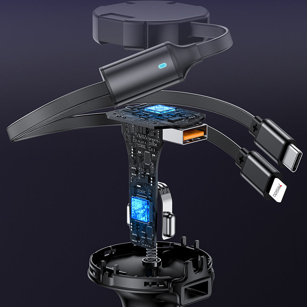 Auto-Ladegerät mit USB-C / Lightning-Kabel Yesido Y61, 53W, 3A, 1 x USB-A, Schwarz