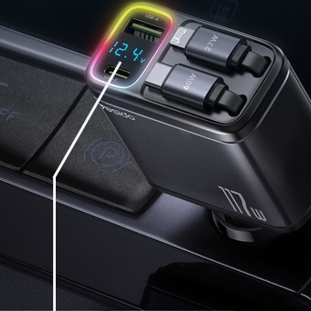 Auto-Ladegerät mit USB-C / Lightning Kabel Yesido Y63 Display, 117W, 3A, 1 x USB-A - 1 x USB-C, Grau