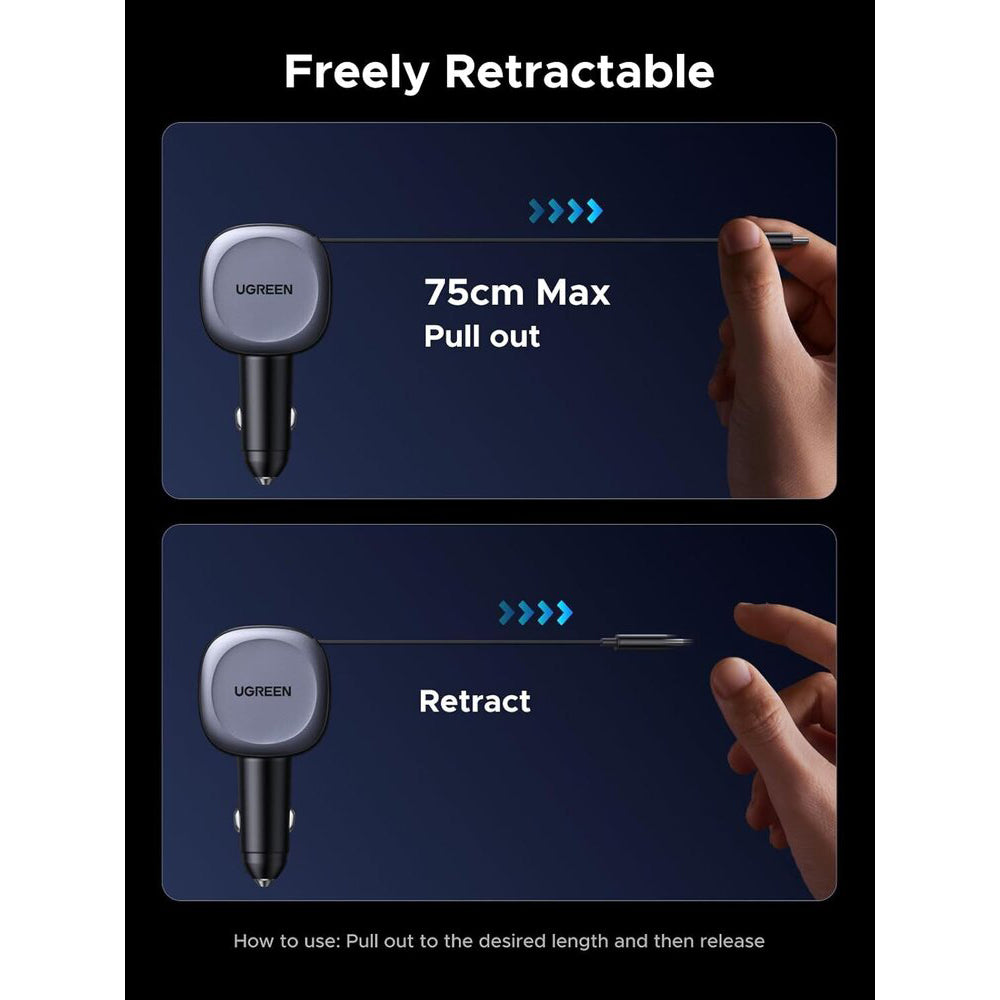 KFZ-Ladegerät mit USB-C Kabel UGREEN EC601, 75W, 3A, 1 x USB-A - 1 x USB-C, Grau