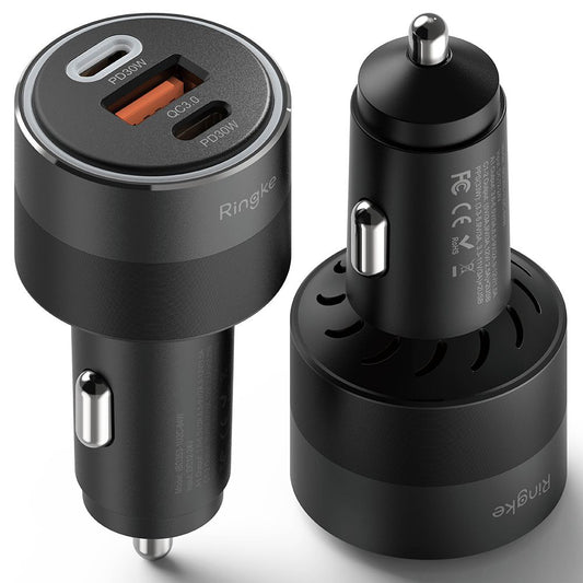 Auto-Ladegerät Ringke, 30W, 3A, 1 x USB-A - 2 x USB-C, Schwarz
