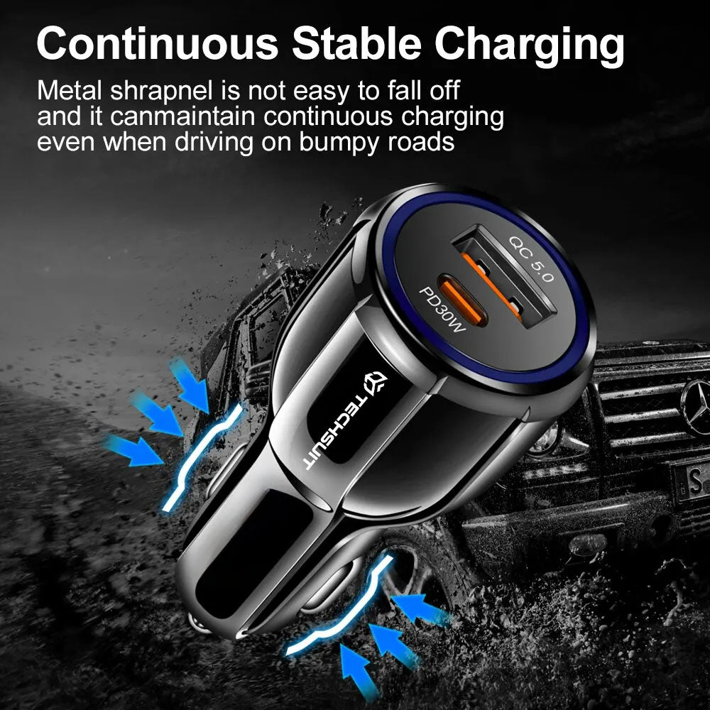 Auto-Ladegerät Techsuit TE-022 Premium, 60W, 3A, 1 x USB-A - 1 x USB-C, Schwarz