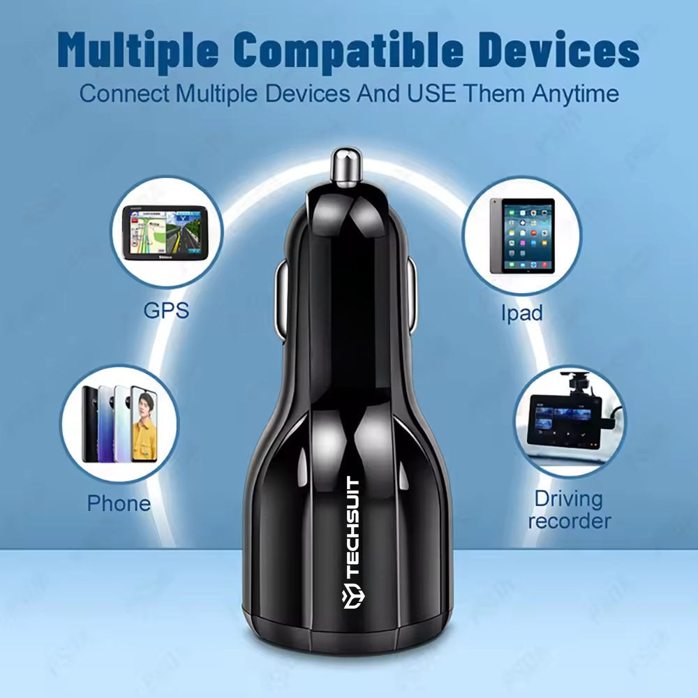 Auto-Ladegerät Techsuit TE-022 Premium, 60W, 3A, 1 x USB-A - 1 x USB-C, Schwarz