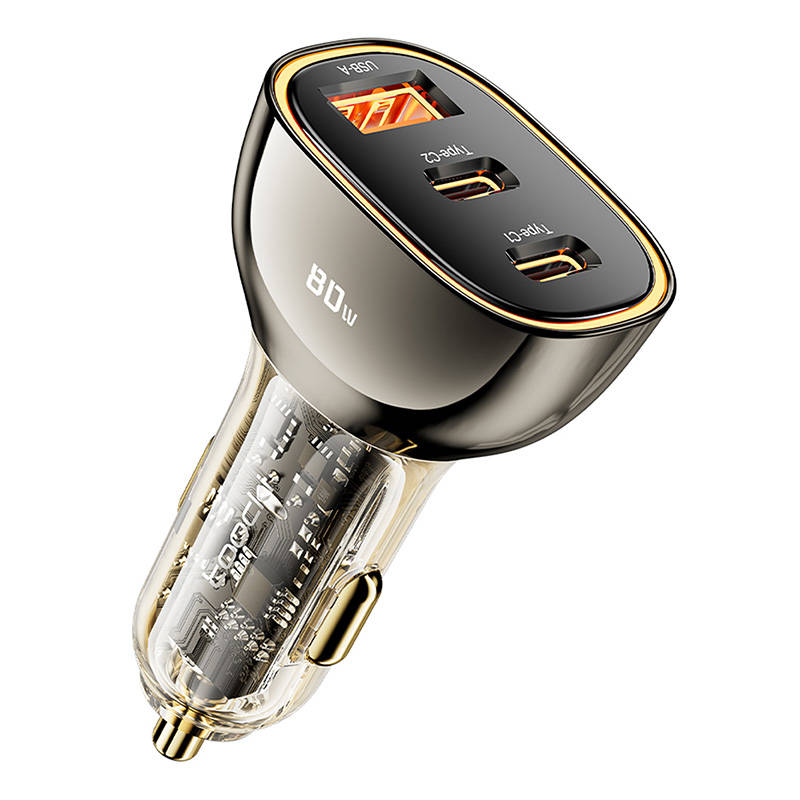 Toocki 2C+1A KFZ-Ladegerät 80W | 2x USB-C & 1x USB-A | Transparent/Schwarz