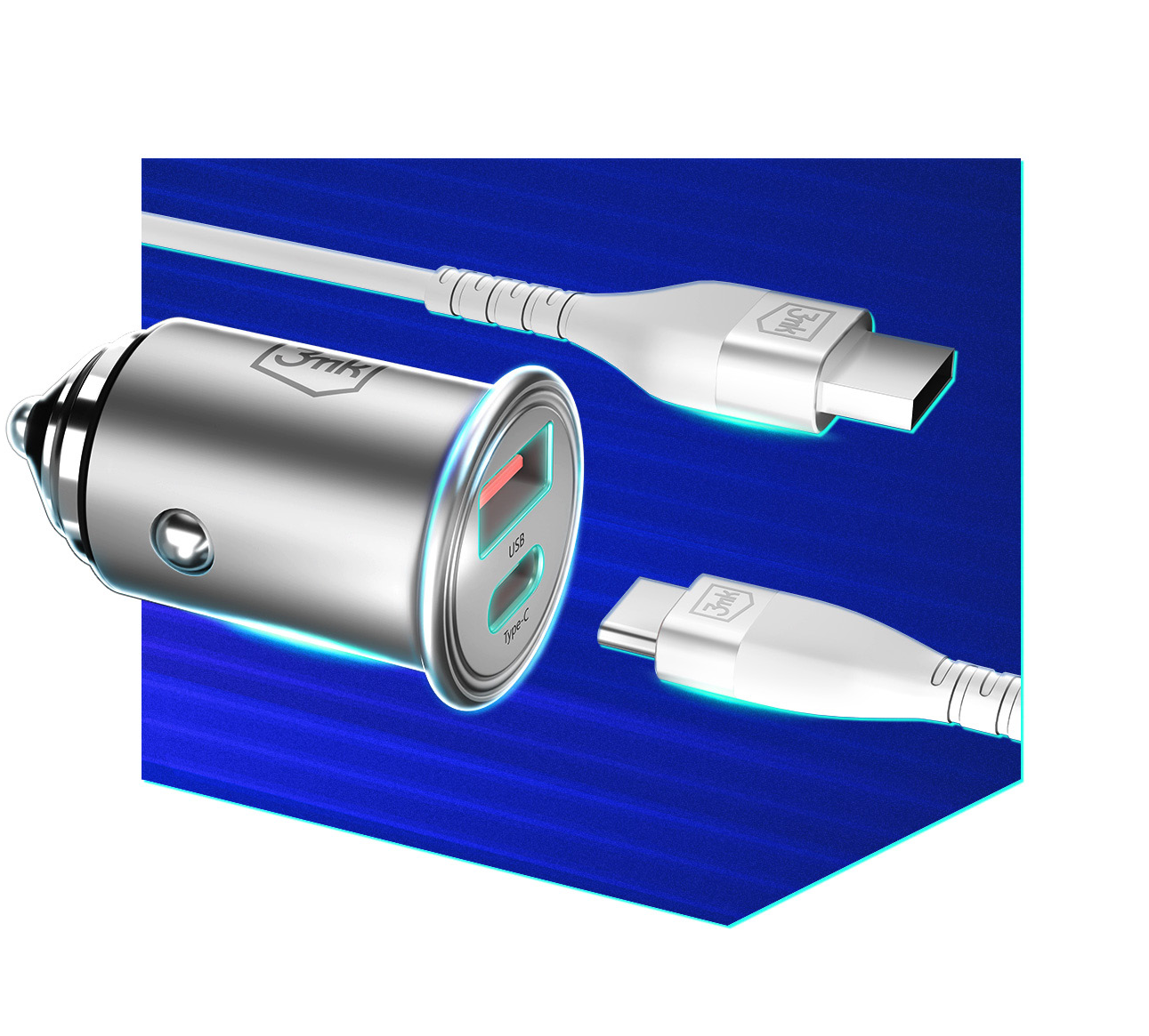 Autoladegerät 3MK HyperCharger, 30W, 5A, 1 x USB-A - 1 x USB-C, Silber