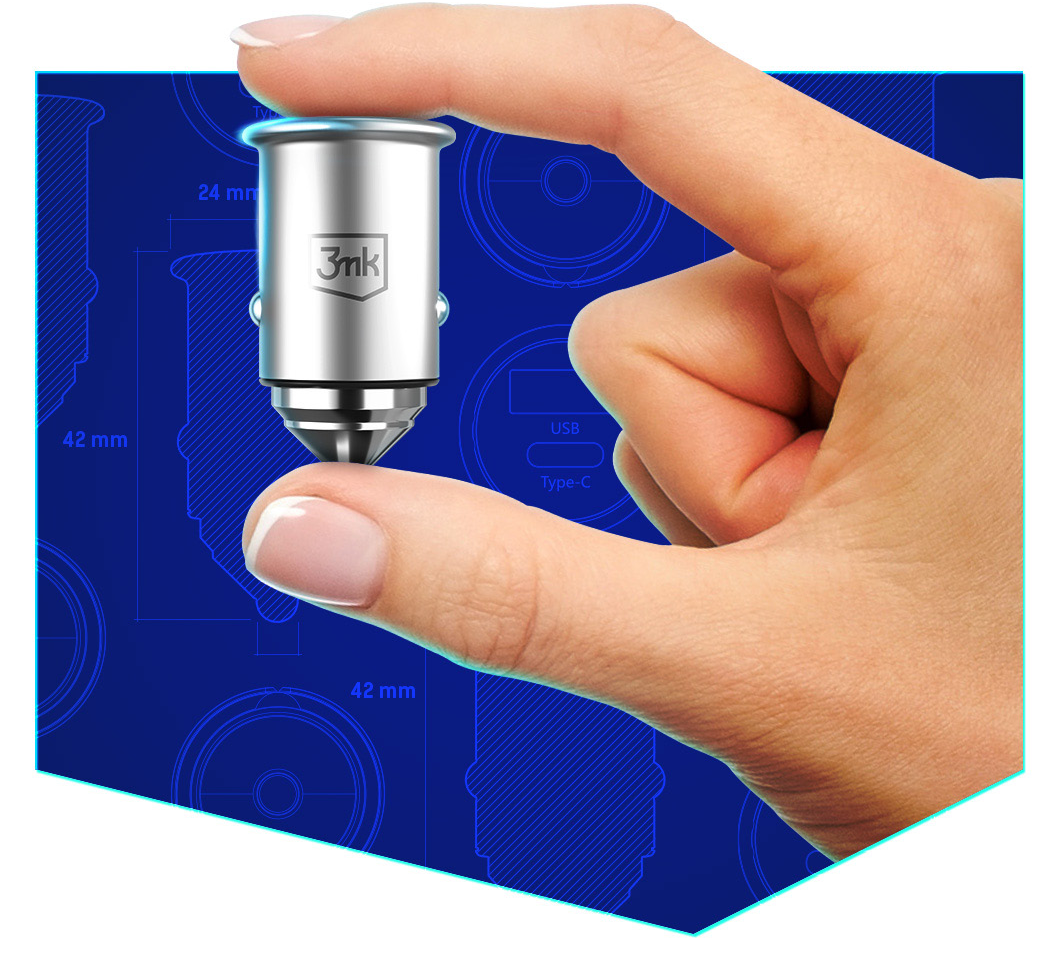 Autoladegerät 3MK HyperCharger, 30W, 5A, 1 x USB-A - 1 x USB-C, Silber