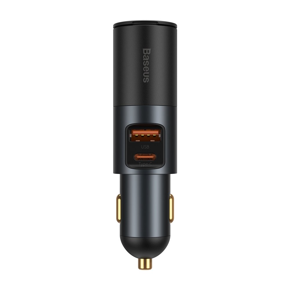 Baseus Share Together Auto-Ladegerät, 120W, 3A, 1 x USB-A - 1 x USB-C - 1 x Zigarettenanzünder-Verlängerung, Grau CCBT-C0G