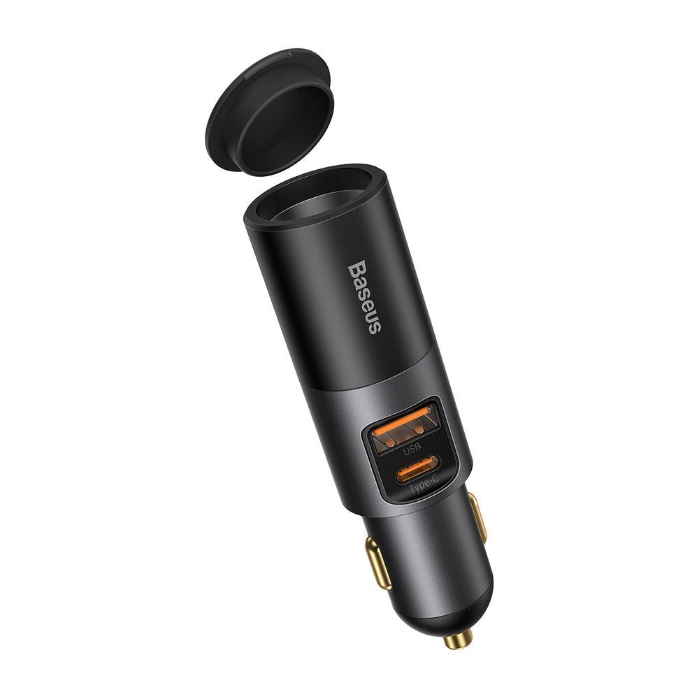 Baseus Share Together Auto-Ladegerät, 120W, 3A, 1 x USB-A - 1 x USB-C - 1 x Zigarettenanzünder-Verlängerung, Grau CCBT-C0G