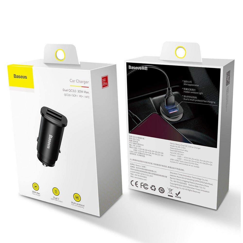 Autoladegerät Baseus BS-C15Q, 30W, 5A, 2 x USB-A, Schwarz CCALL-DS01