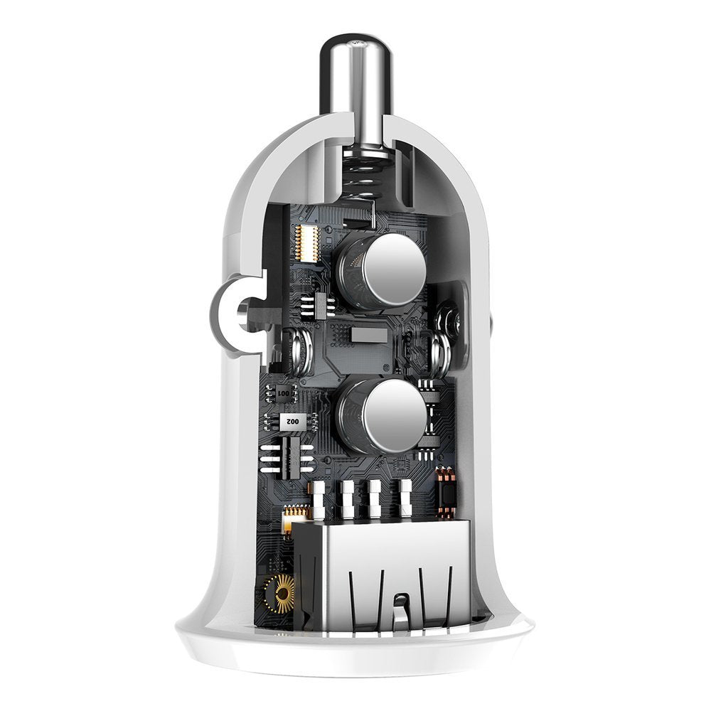 Car Charger Baseus Grain Pro, 24W, 2.4A, 2 x USB-A, White CCALLP-02