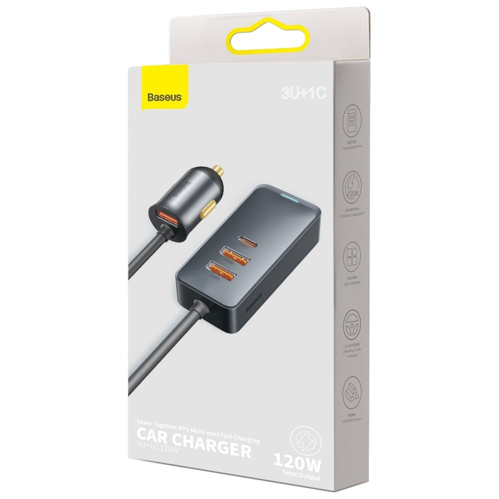Auto-Ladegerät Baseus Share Together, 120W, 3A, 3 x USB-A - 1 x USB-C, Grau CCBT-B0G