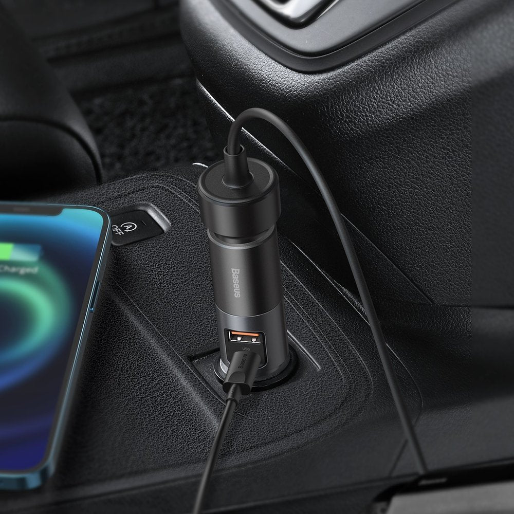 Baseus Share Together Auto-Ladegerät, 120W, 3A, 1 x USB-A - 1 x USB-C - 1 x Zigarettenanzünder-Verlängerung, Grau CCBT-C0G