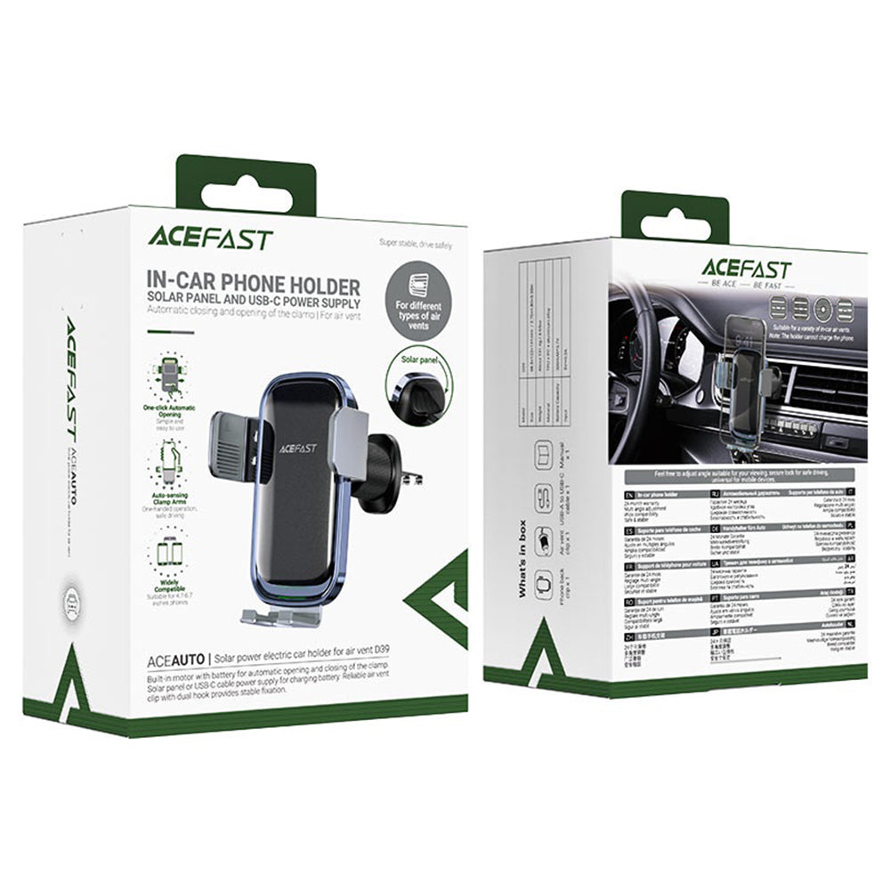 Acefast D39 Car Mount with Solar Panel, Universal, Black
