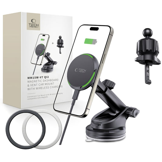 Drahtloses Autoladegerät Tech-Protect MM15W-V7 QI2, 15W, 1,67A, Schwarz