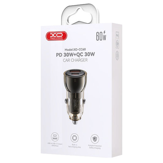 Autoladegerät XO Design CC60, 60W, 3A, 1 x USB-A - 1 x USB-C, Schwarz