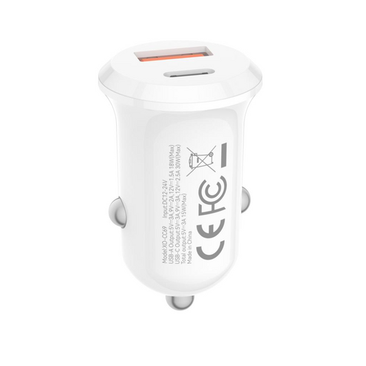 Auto-Ladegerät XO Design CC69, 30W, 3A, 1 x USB-A - 1 x USB-C, Weiß