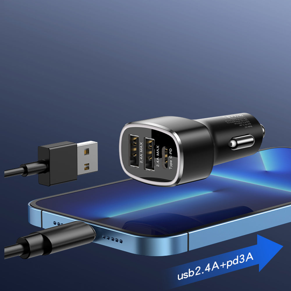 Yesido Y47 Car Charger, 49W, 3A, 2 x USB-A - 1 x USB-C, Black