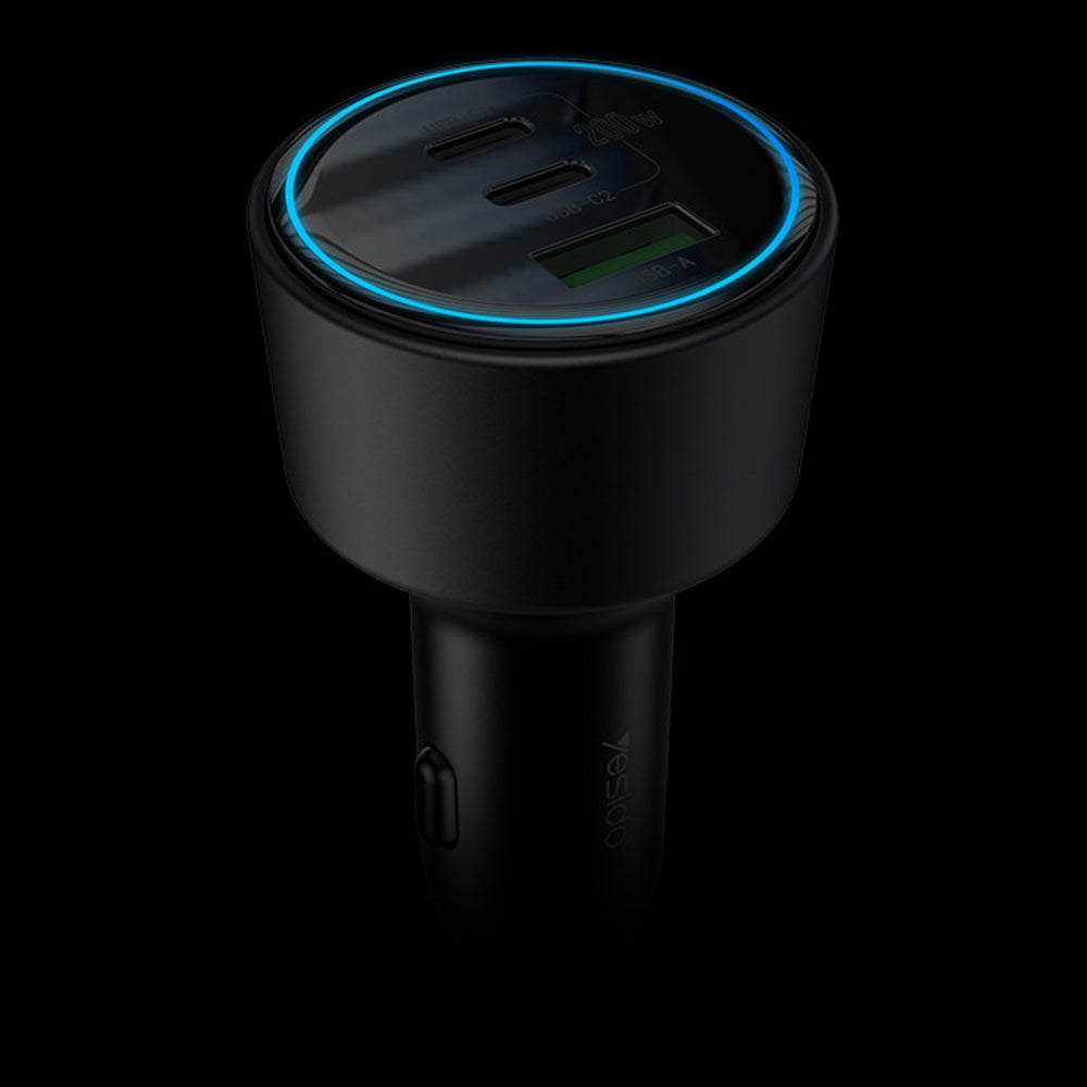 Auto-Ladegerät Yesido Y59, 200W, 5A, 1 x USB-A - 2 x USB-C, Schwarz