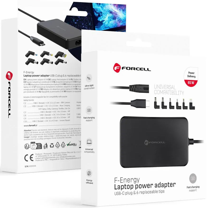 Forcell F-Energy E856 Ladegerät, 65W, Universal, Schwarz