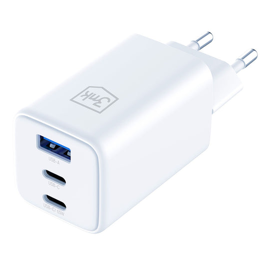 Netzladegerät 3MK Hyper, 65W, 3.25A, 1 x USB-A - 2 x USB-C, Weiß