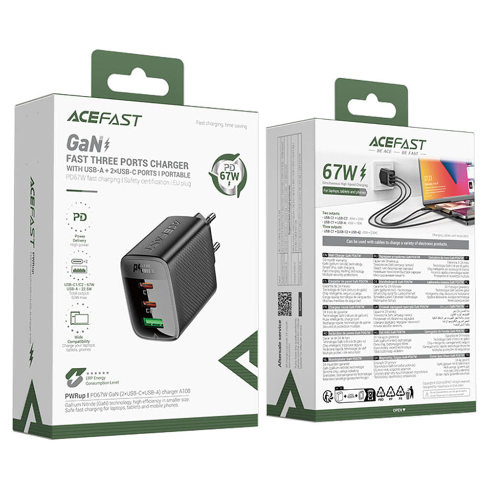 Netzladegerät Acefast A108, 67W, 3A, 1 x USB-A - 2 x USB-C, Schwarz