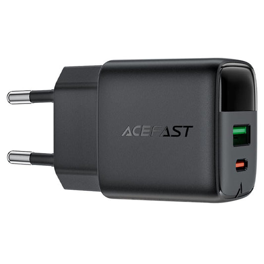 Acefast A114 Display Netzladegerät, 25W, 3A, 1 x USB-A - 1 x USB-C, Schwarz